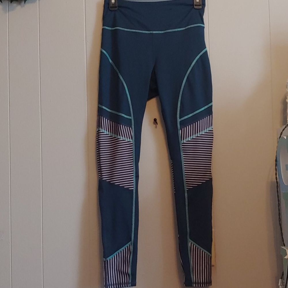 Teal with striped athletic leggings